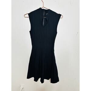 TED BAKER Black Ribbed Skater Style Mini V-Neck Banded Waist Skater Dress sz 2